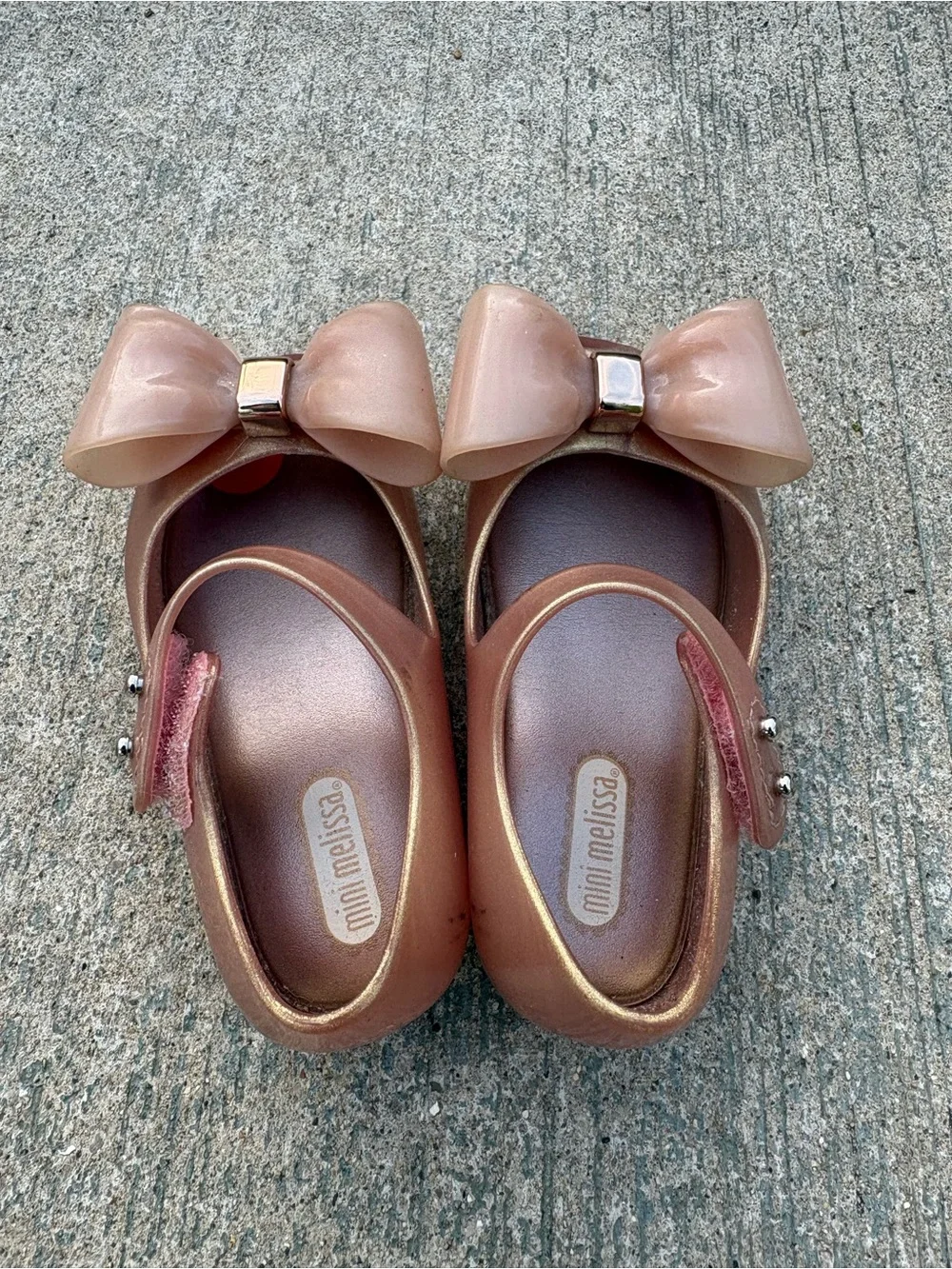 Mini Melissa Metallic Rose Gold Mary Jane Shoes with Bow